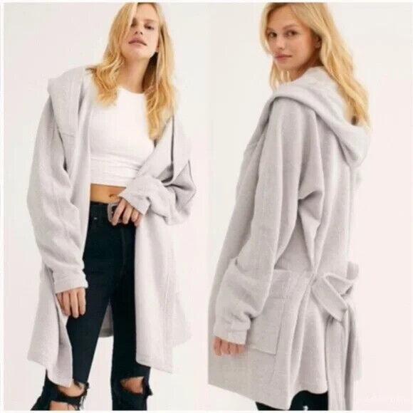 Women's Medium/Large Free People Willow Gray Cotton Blend Hooded Cardigan - Picture 1 of 9